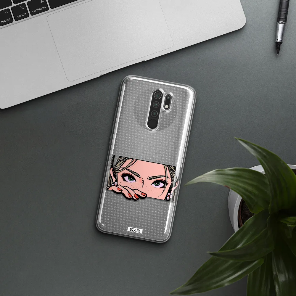 A Cartoon Of A Woman's Face Xiaomi Redmi 9 Clear Tpu Case