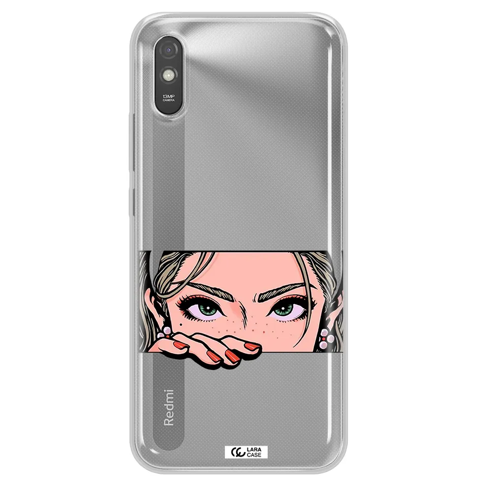 A Cartoon Of A Woman's Face Xiaomi Redmi 9A Clear Tpu Case