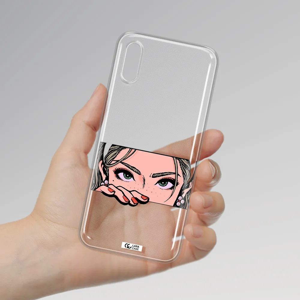 A Cartoon Of A Woman's Face Xiaomi Redmi 9A Clear Tpu Case