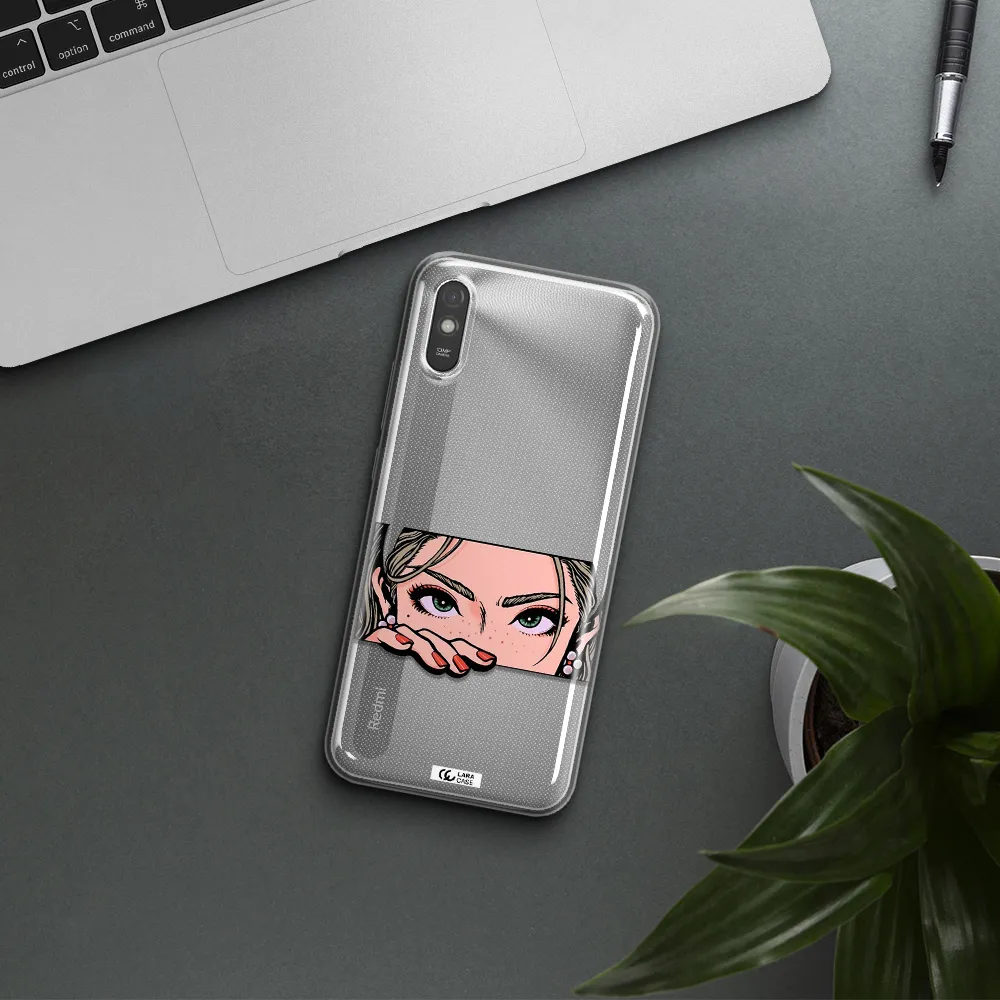 A Cartoon Of A Woman's Face Xiaomi Redmi 9A Clear Tpu Case