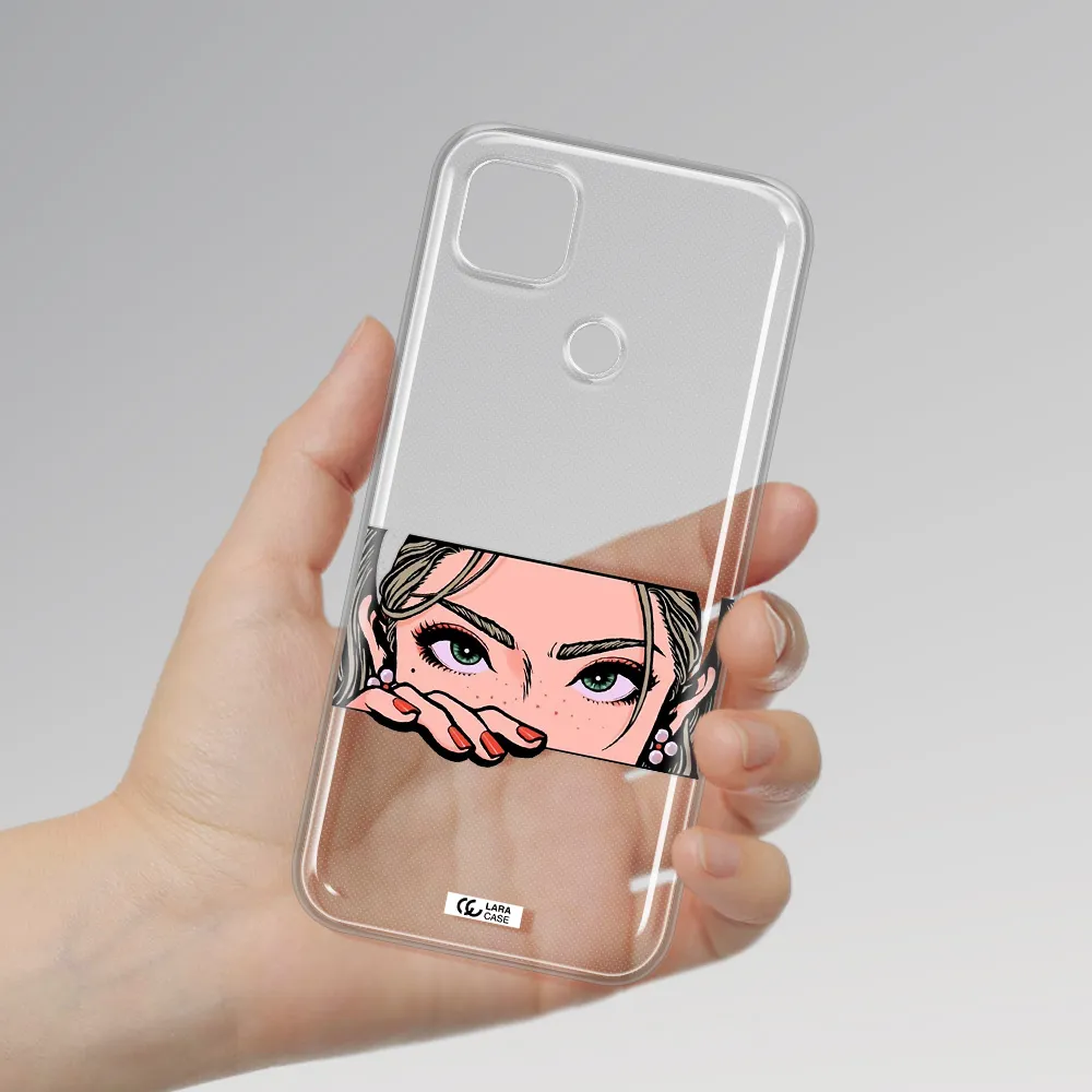 A Cartoon Of A Woman's Face Xiaomi Redmi 9C Clear Tpu Case