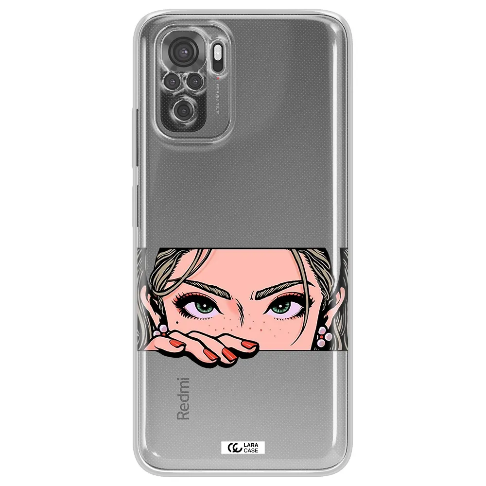 A Cartoon Of A Woman's Face Xiaomi Redmi Note 10S Clear Tpu Case