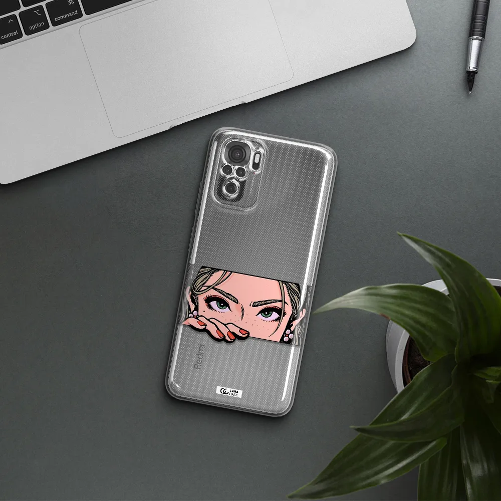 A Cartoon Of A Woman's Face Xiaomi Redmi Note 10S Clear Tpu Case