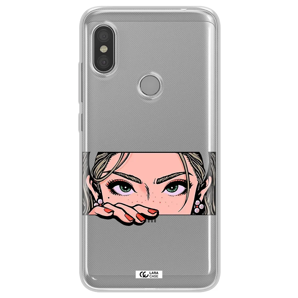 A Cartoon Of A Woman's Face Xiaomi Redmi Note 6 Pro Clear Tpu Case
