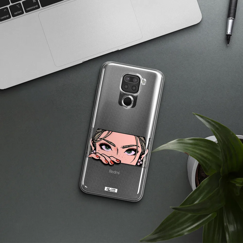 A Cartoon Of A Woman's Face Xiaomi Redmi Note 9 Clear Tpu Case
