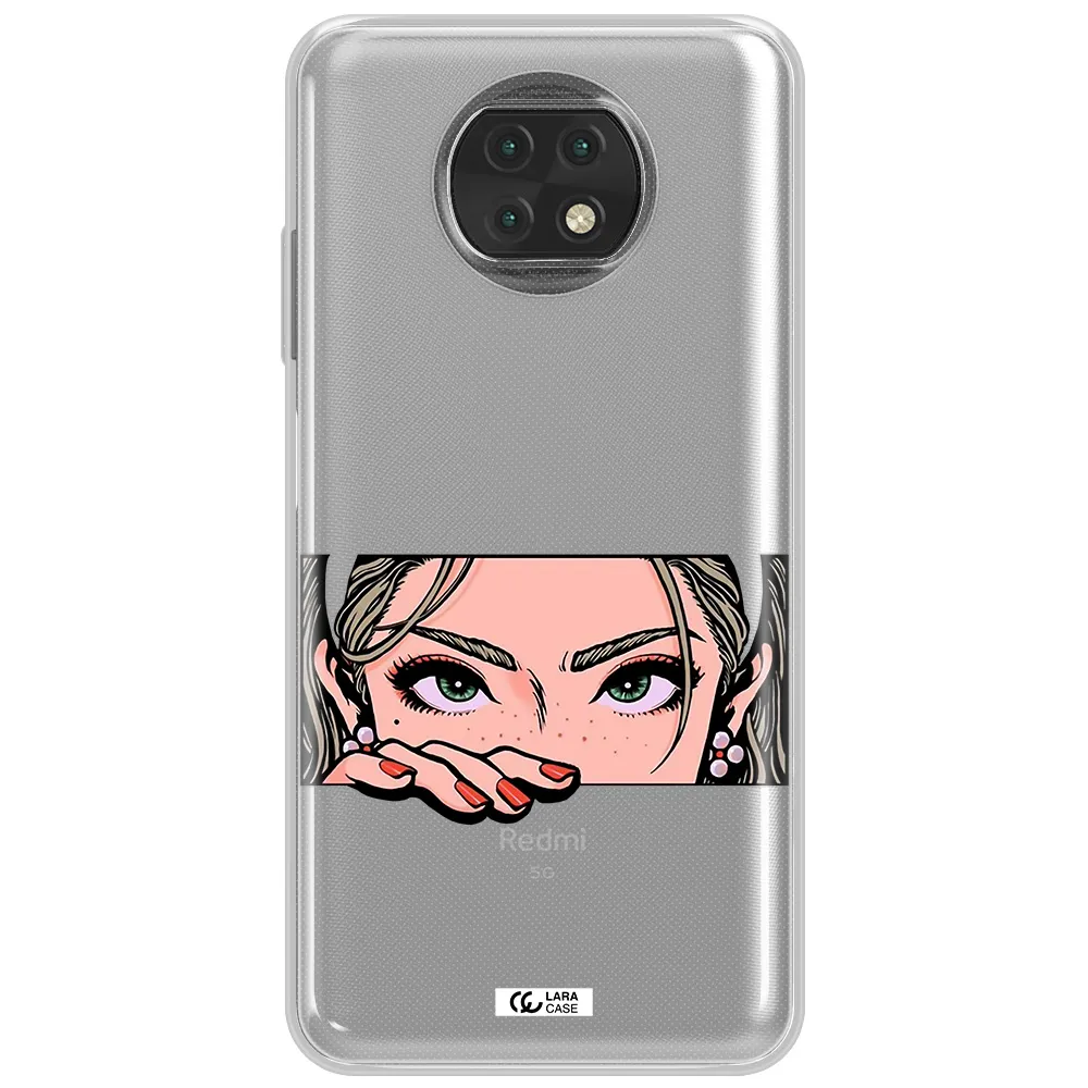 A Cartoon Of A Woman's Face Xiaomi Redmi Note 9T Clear Tpu Case