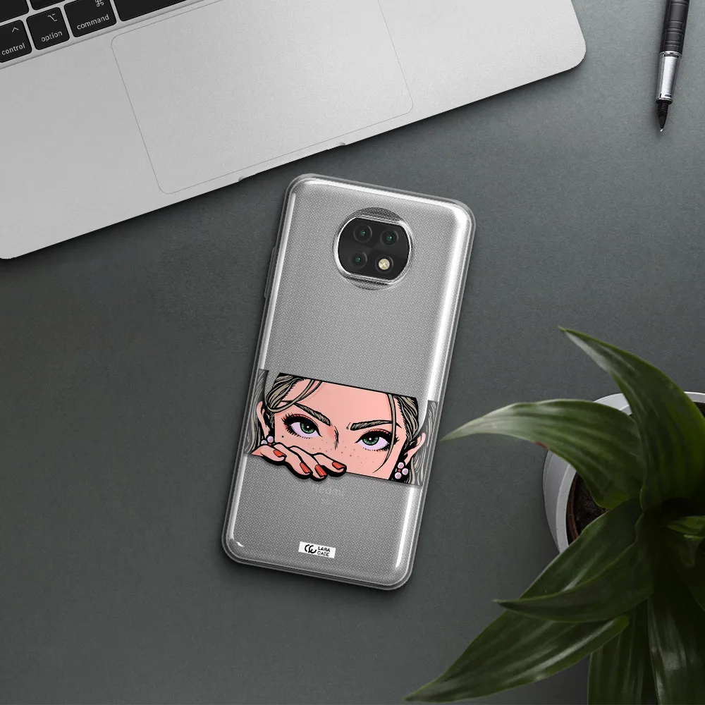 A Cartoon Of A Woman's Face Xiaomi Redmi Note 9T Clear Tpu Case
