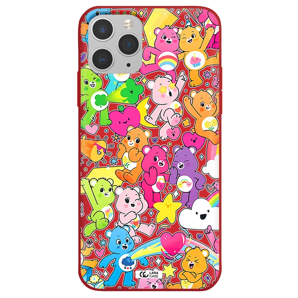 a pattern of cartoon bears Apple iPhone 11 pro Silicone Imperial Red Case