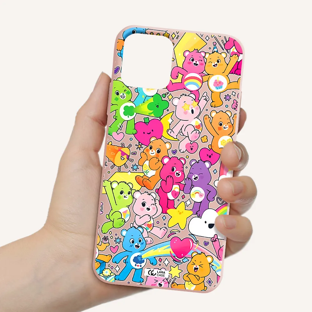 a pattern of cartoon bears Apple iPhone 11 pro Silicone pastel pink Case