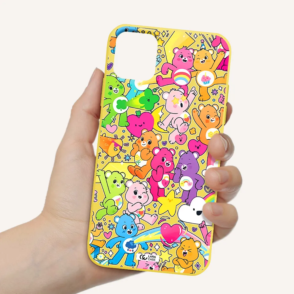 a pattern of cartoon bears Apple iPhone 11 Silicone canary yellow Case