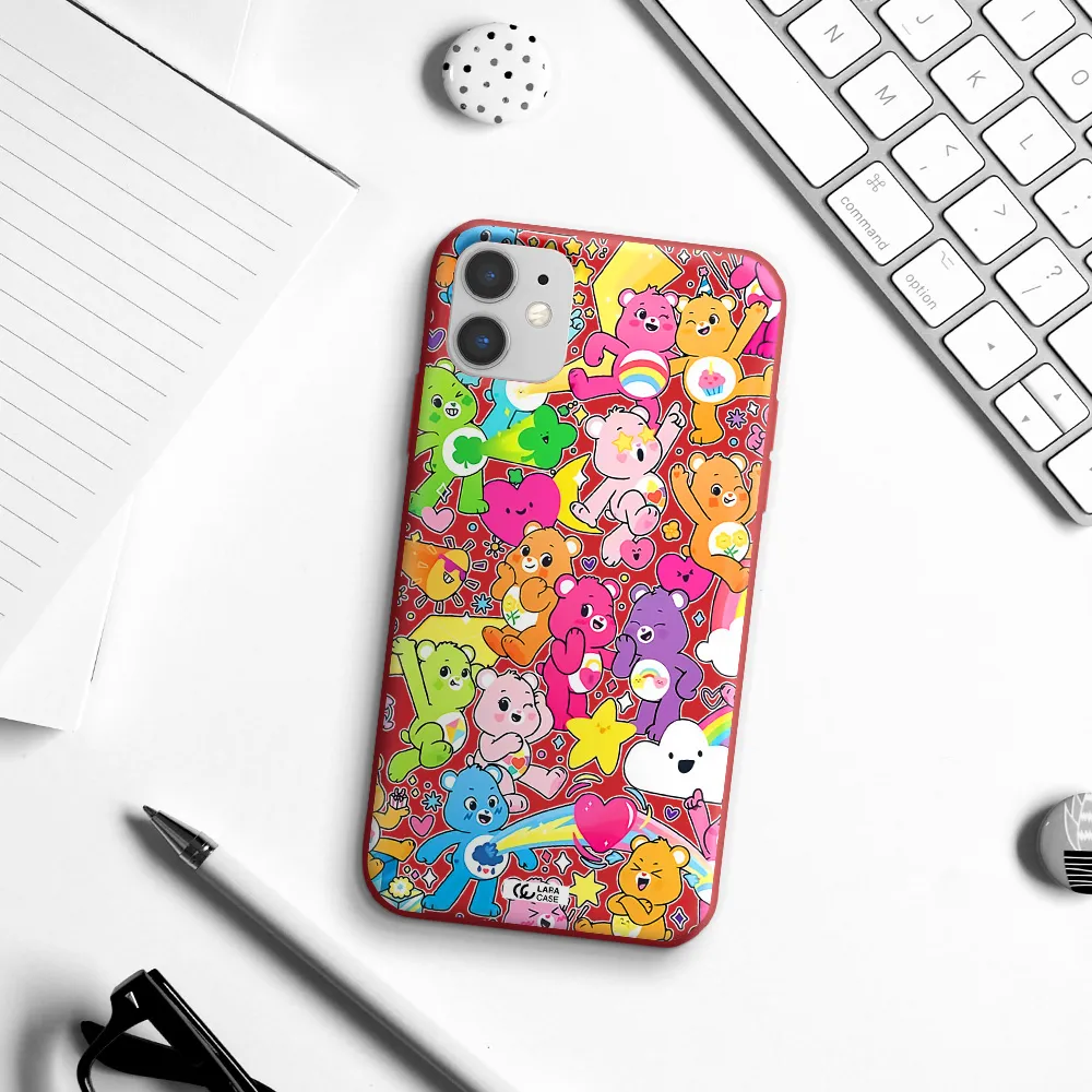 a pattern of cartoon bears Apple iPhone 11 Silicone Imperial Red Case
