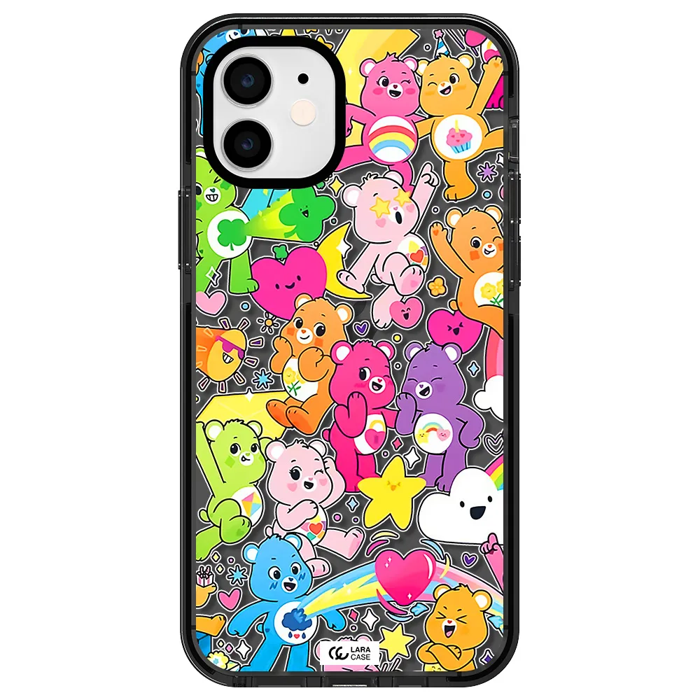 a pattern of cartoon bears Apple iPhone 12 impact Smoke Black Case