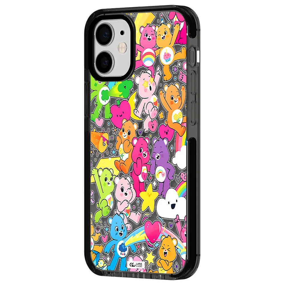 a pattern of cartoon bears Apple iPhone 12 mini impact Smoke Black Case