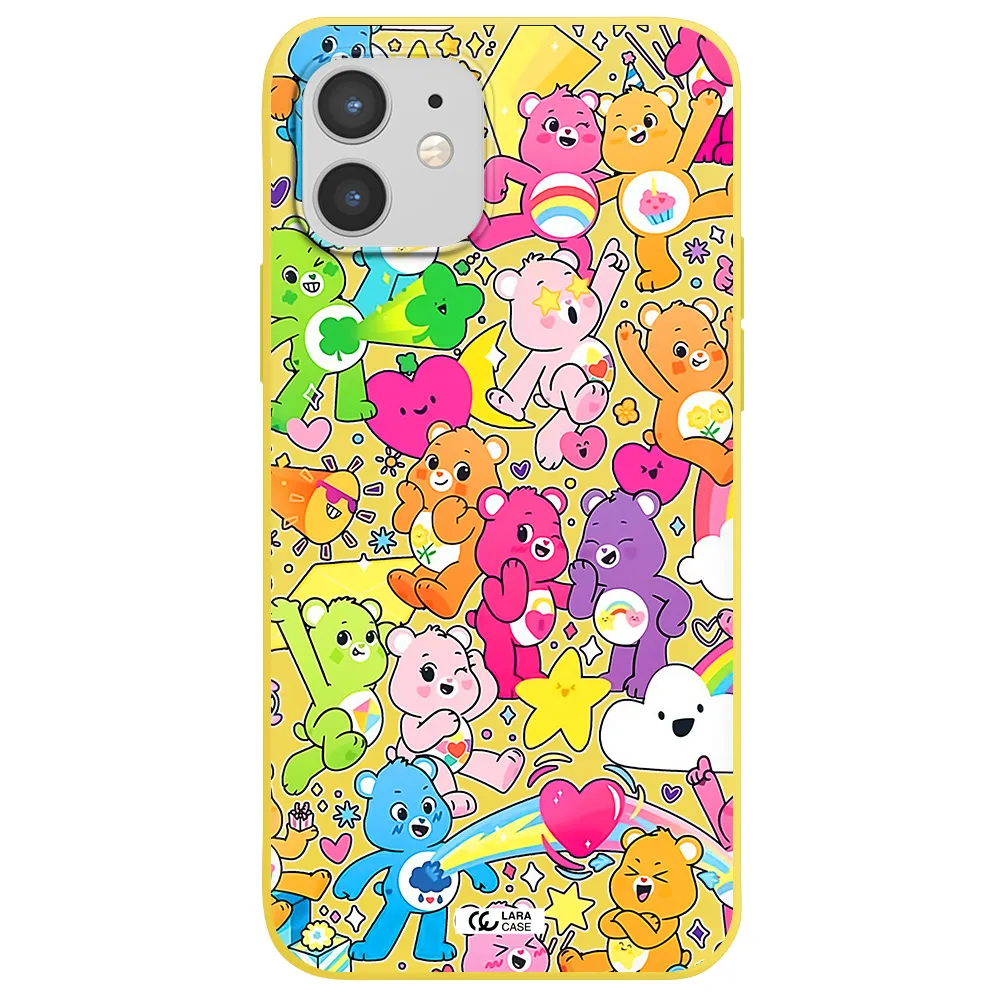 a pattern of cartoon bears Apple iPhone 12 mini Silicone canary yellow Case