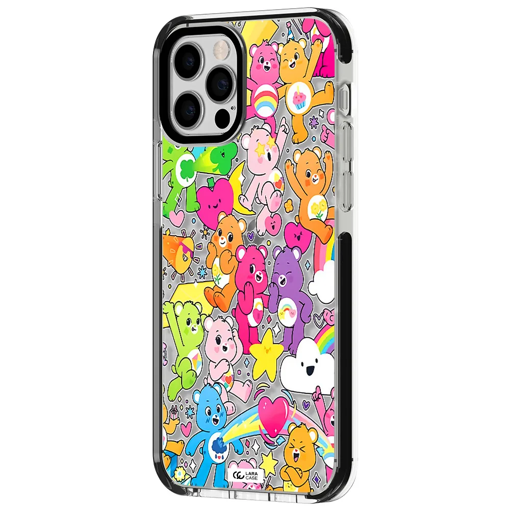 a pattern of cartoon bears Apple iPhone 12 pro impact black border Case