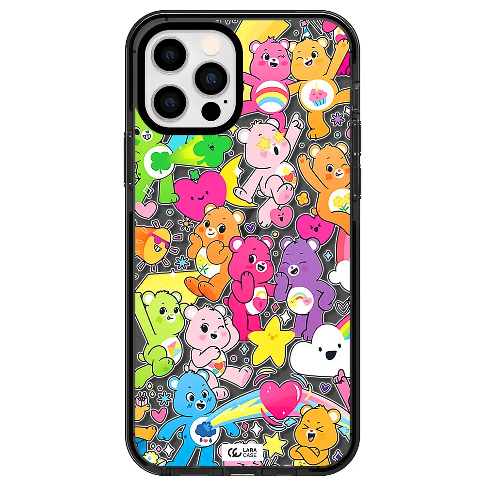 a pattern of cartoon bears Apple iPhone 12 pro impact Smoke Black Case