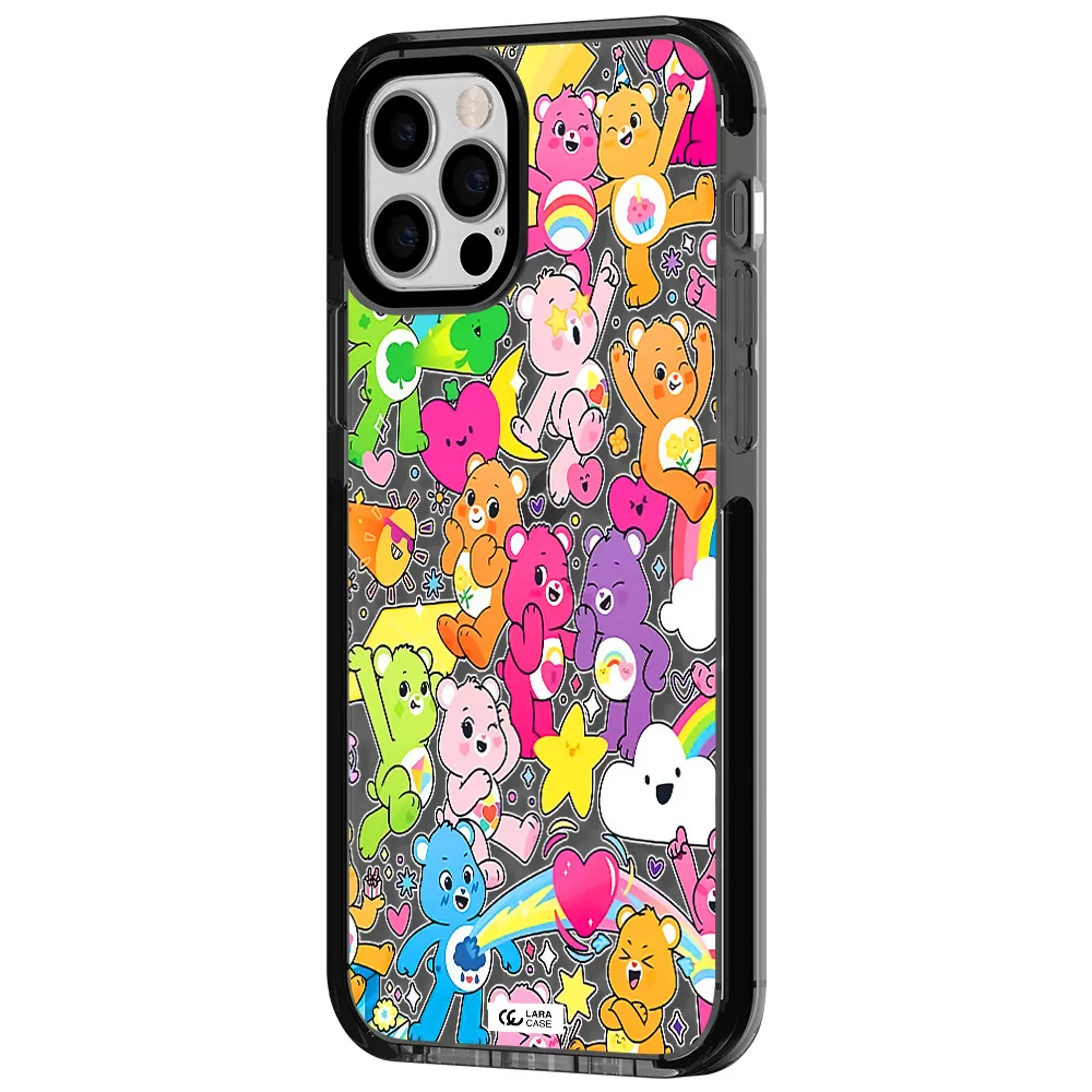 a pattern of cartoon bears Apple iPhone 12 pro impact Smoke Black Case