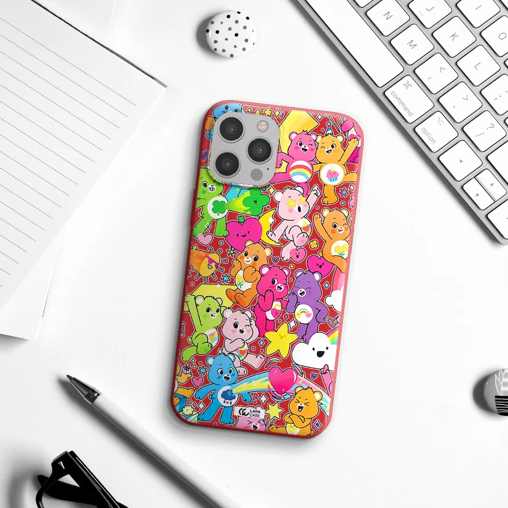 a pattern of cartoon bears Apple iPhone 12 pro max Silicone Imperial Red Case