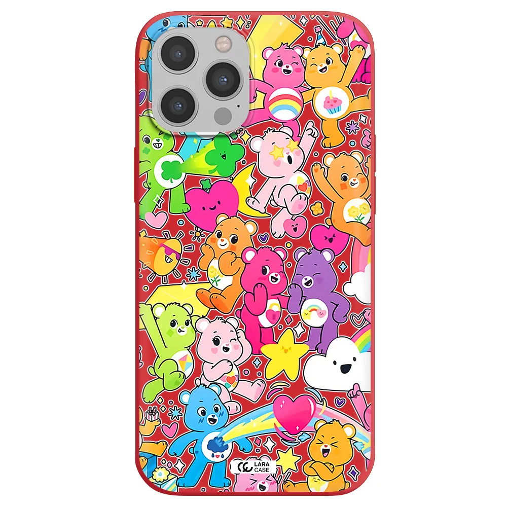 a pattern of cartoon bears Apple iPhone 12 pro Silicone Imperial Red Case