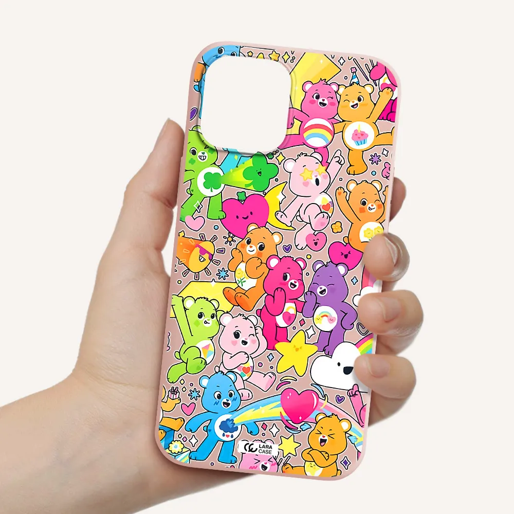 a pattern of cartoon bears Apple iPhone 12 pro Silicone pastel pink Case