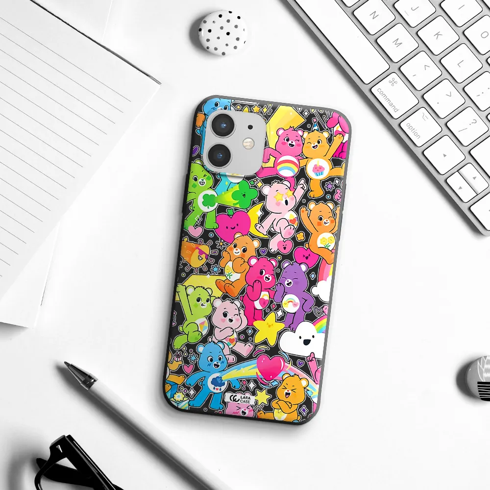a pattern of cartoon bears Apple iPhone 12 Silicone black Case