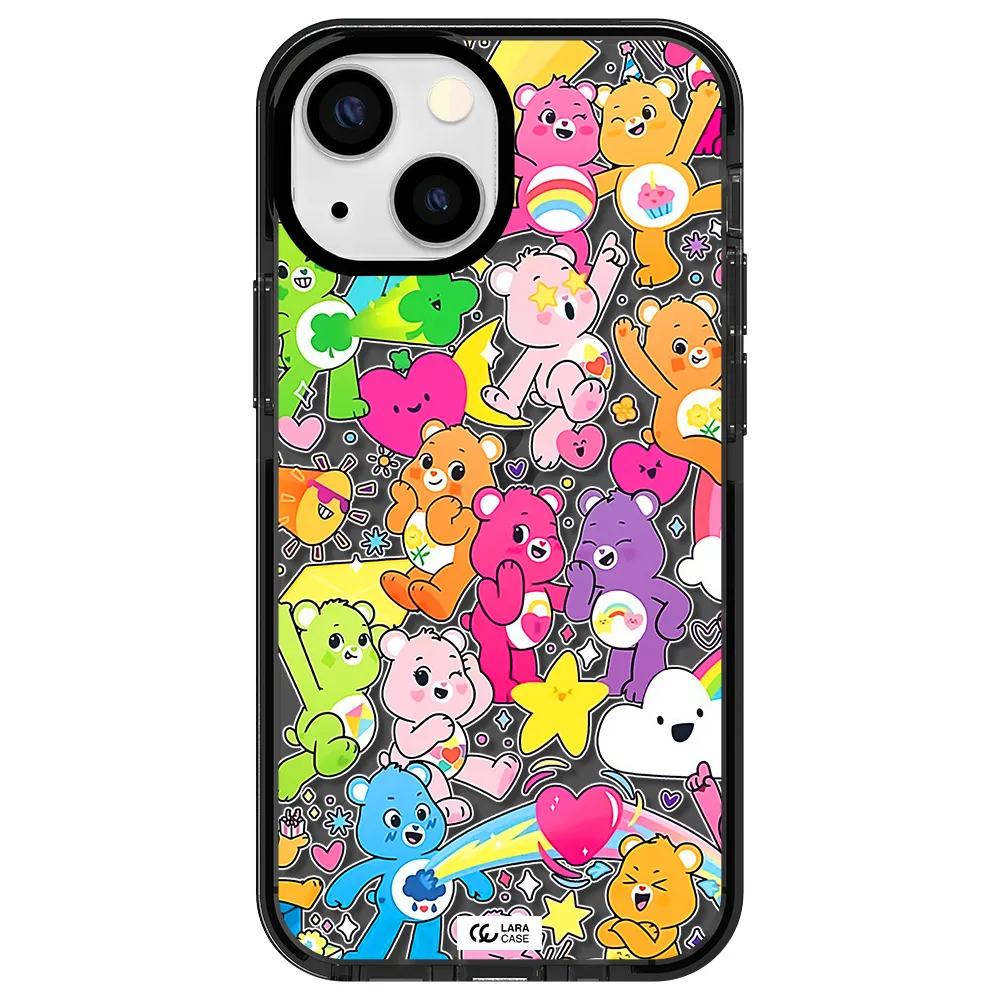 a pattern of cartoon bears Apple iPhone 13 mini impact Smoke Black Case