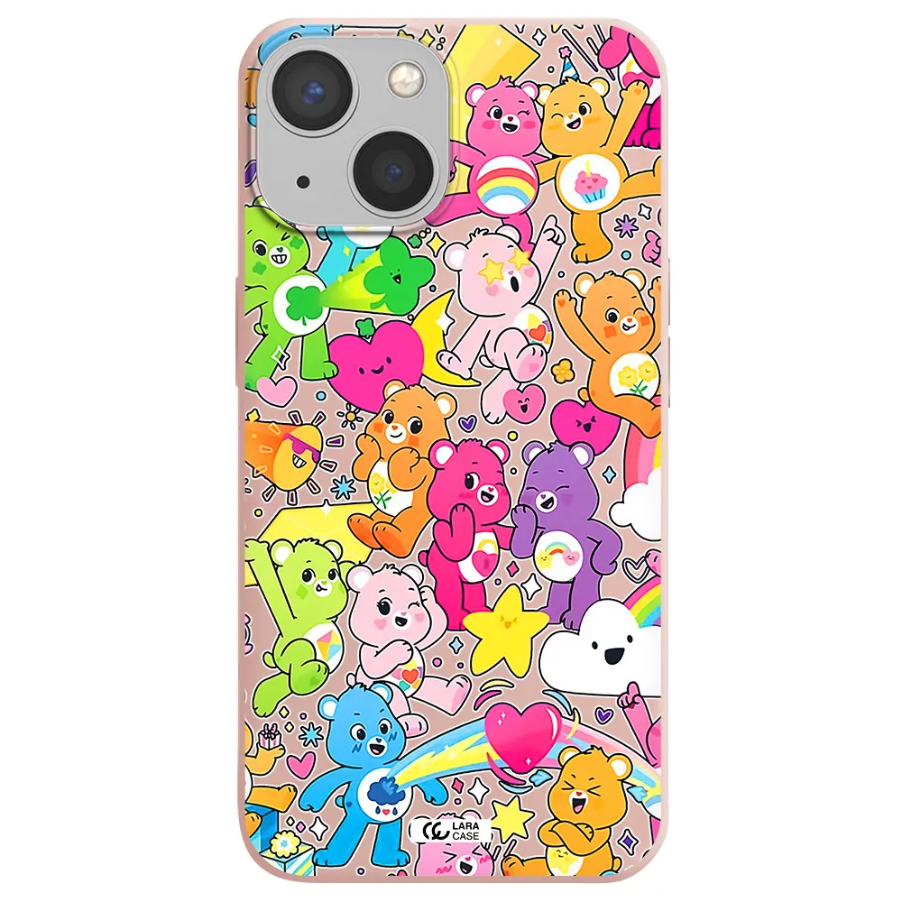 a pattern of cartoon bears Apple iPhone 13 mini Silicone pastel pink Case