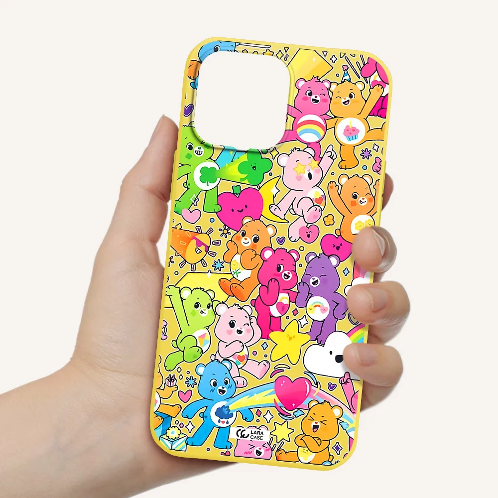 a pattern of cartoon bears Apple iPhone 13 Pro Silicone canary yellow Case