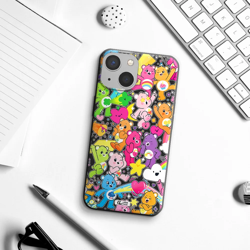 a pattern of cartoon bears Apple iPhone 13 Silicone black Case