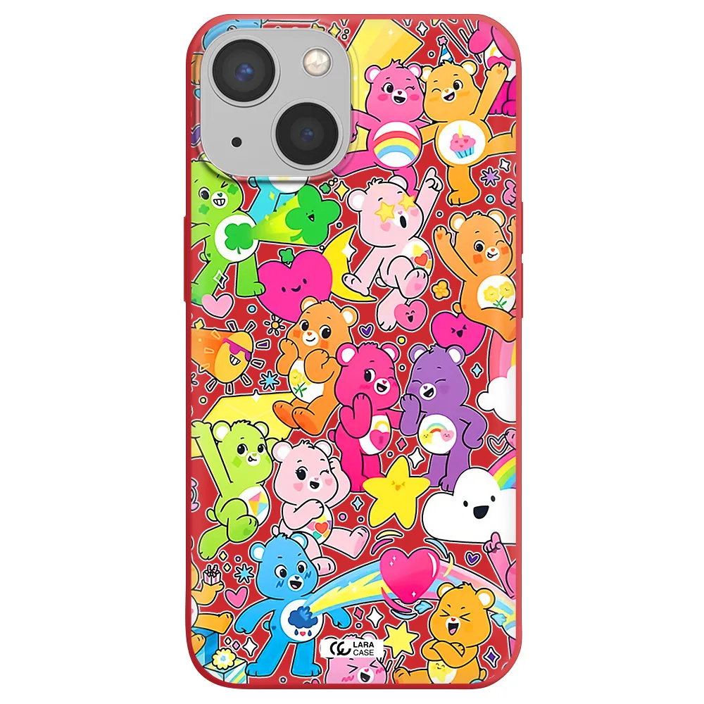 a pattern of cartoon bears Apple iPhone 13 Silicone Imperial Red Case