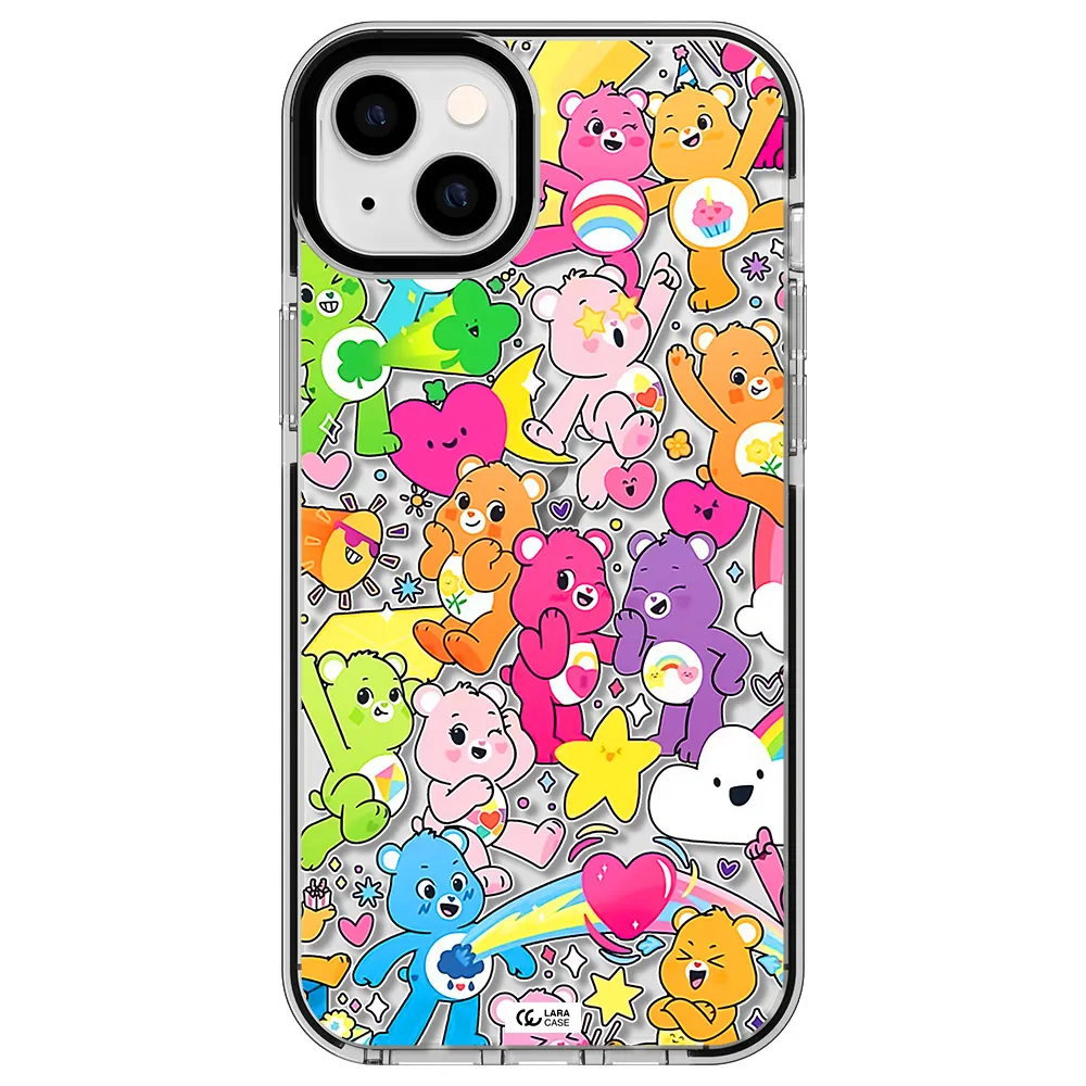 a pattern of cartoon bears Apple iPhone 14 plus impact black border Case