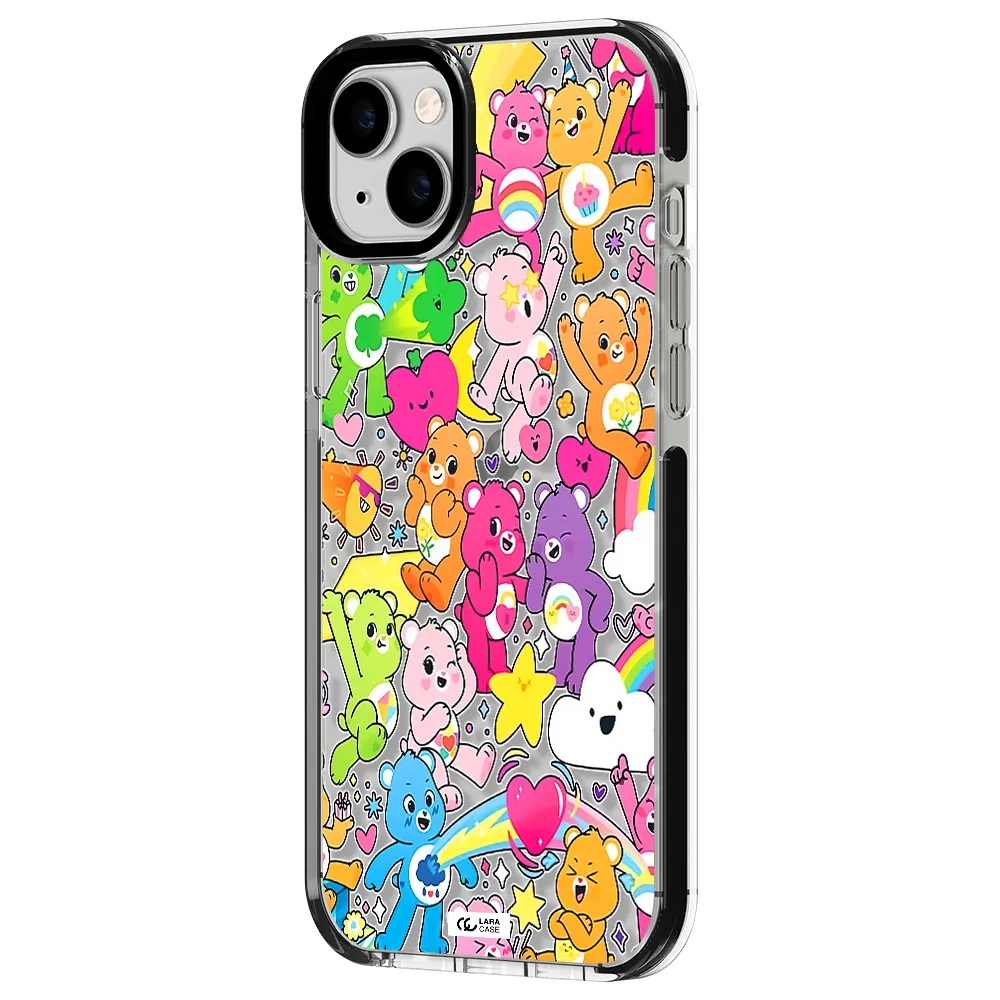 a pattern of cartoon bears Apple iPhone 14 plus impact black border Case