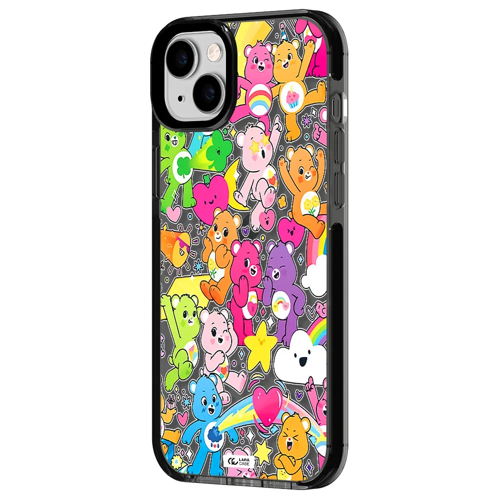 a pattern of cartoon bears Apple iPhone 14 plus impact Smoke Black Case