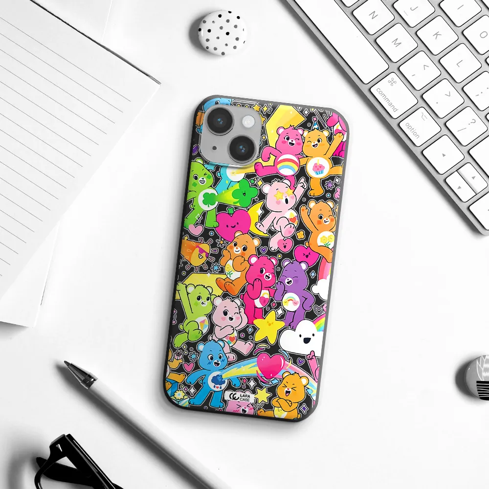 a pattern of cartoon bears Apple iPhone 14 plus Silicone black Case