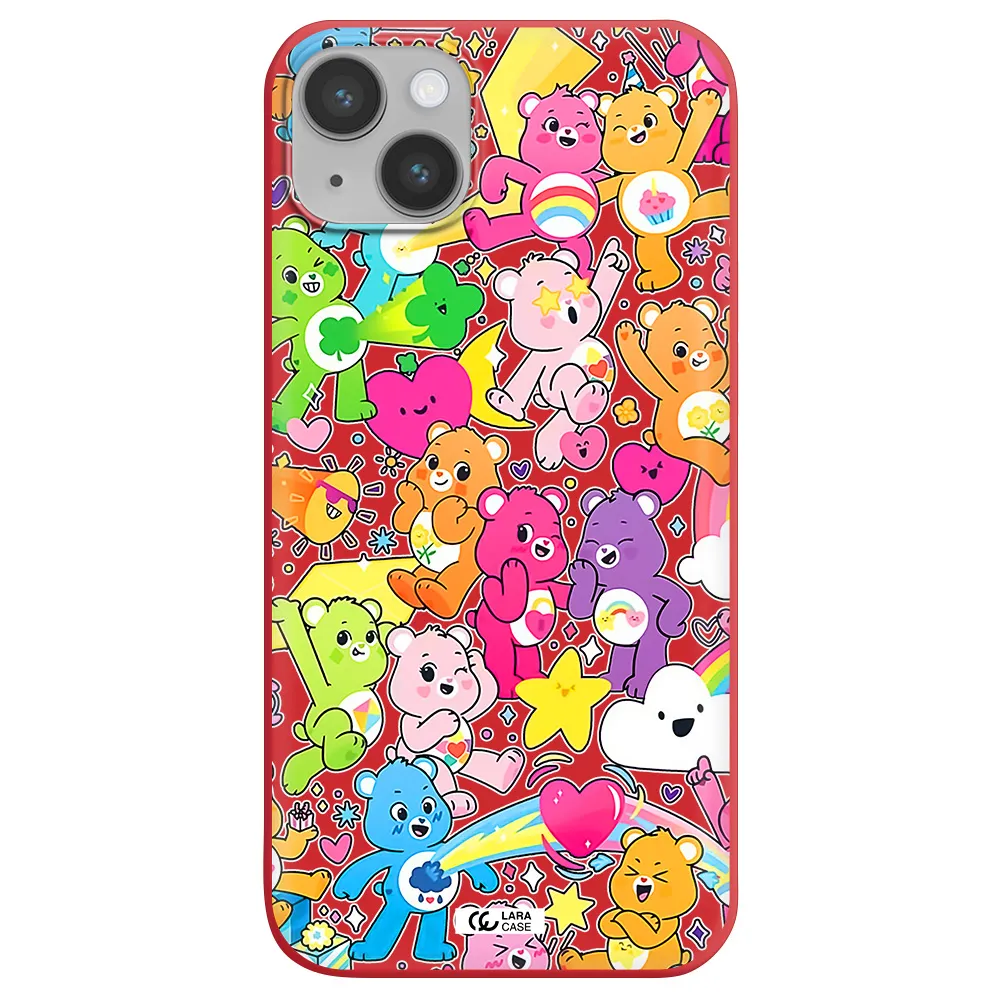 a pattern of cartoon bears Apple iPhone 14 plus Silicone Imperial Red Case