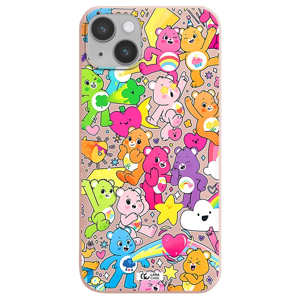a pattern of cartoon bears Apple iPhone 14 plus Silicone pastel pink Case