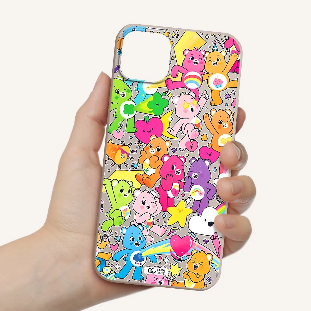 a pattern of cartoon bears Apple iPhone 14 plus Silicone Stone Case