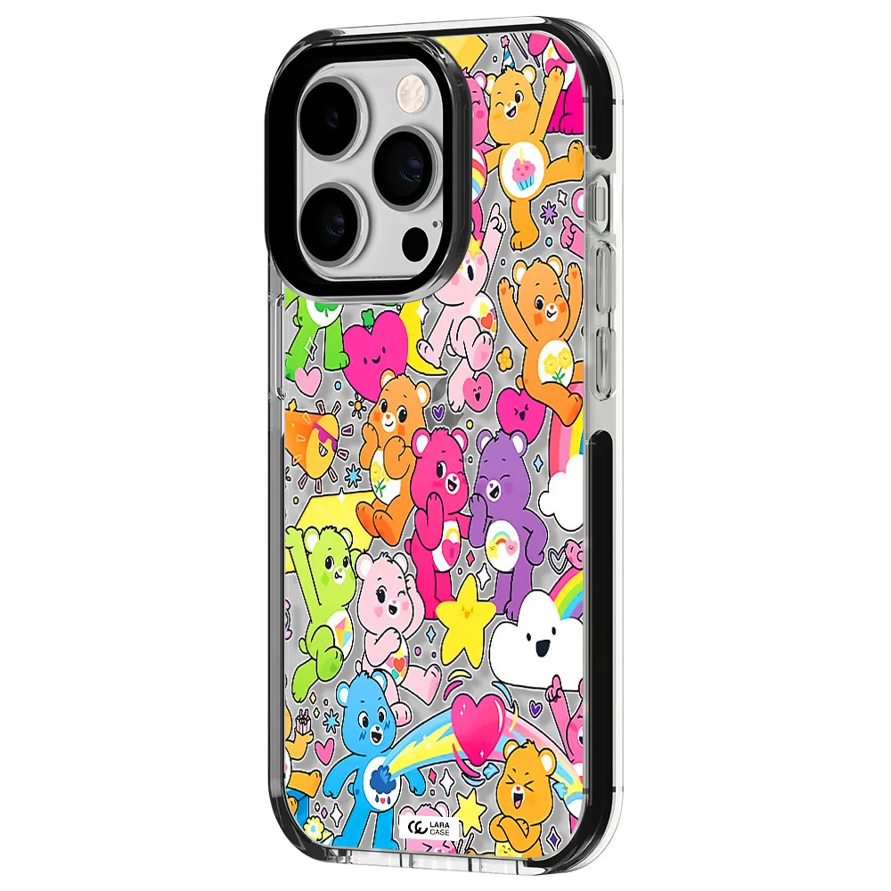 a pattern of cartoon bears Apple iPhone 14 pro impact black border Case