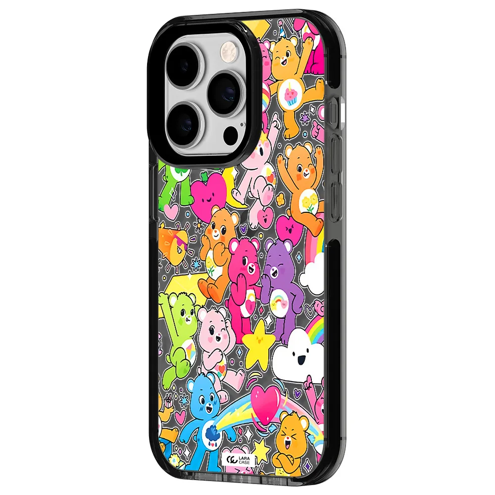 a pattern of cartoon bears Apple iPhone 14 pro impact Smoke Black Case