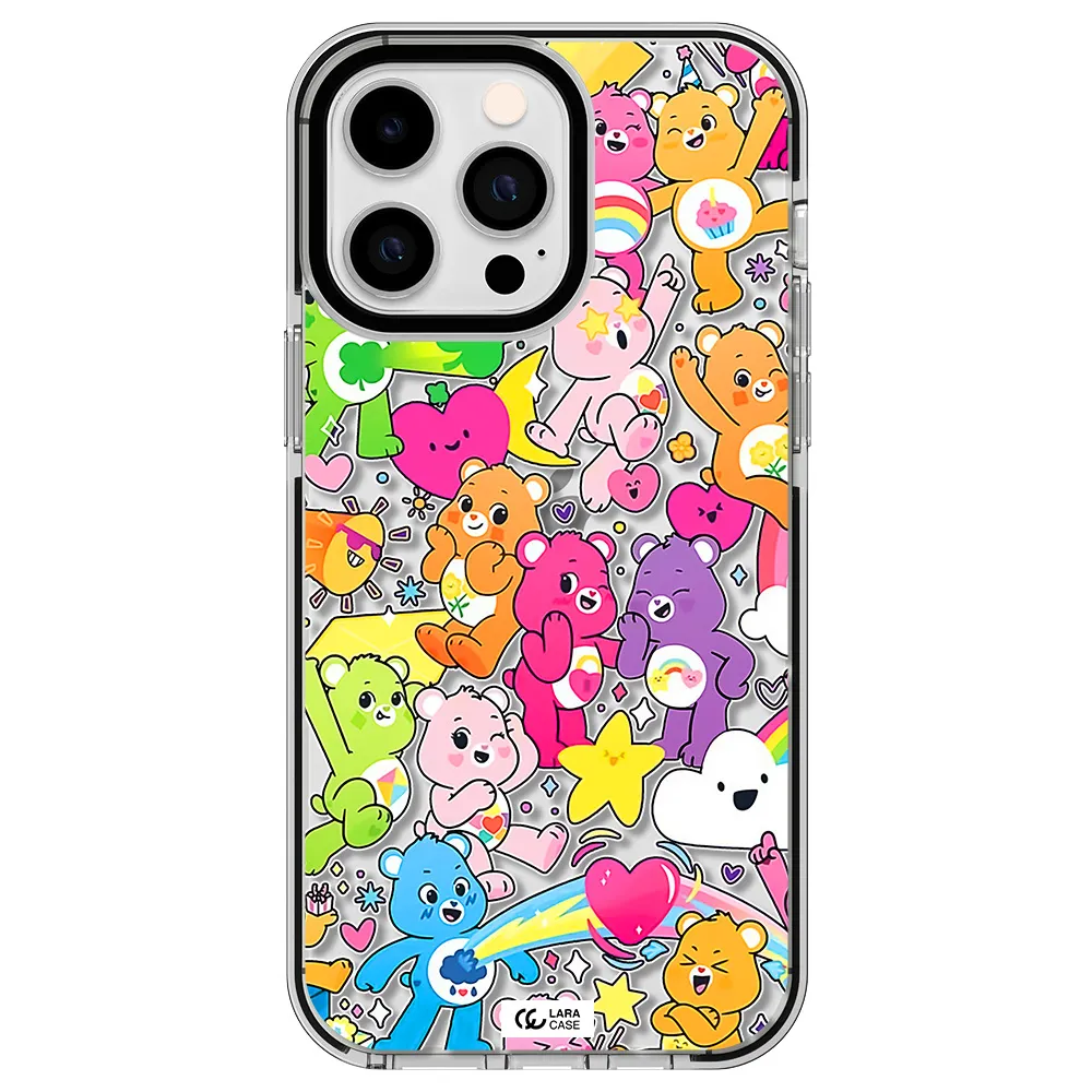 a pattern of cartoon bears Apple iPhone 14 pro max impact black border Case