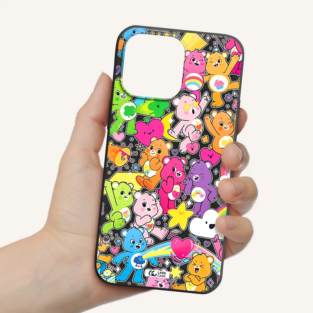 a pattern of cartoon bears Apple iPhone 14 pro max Silicone black Case