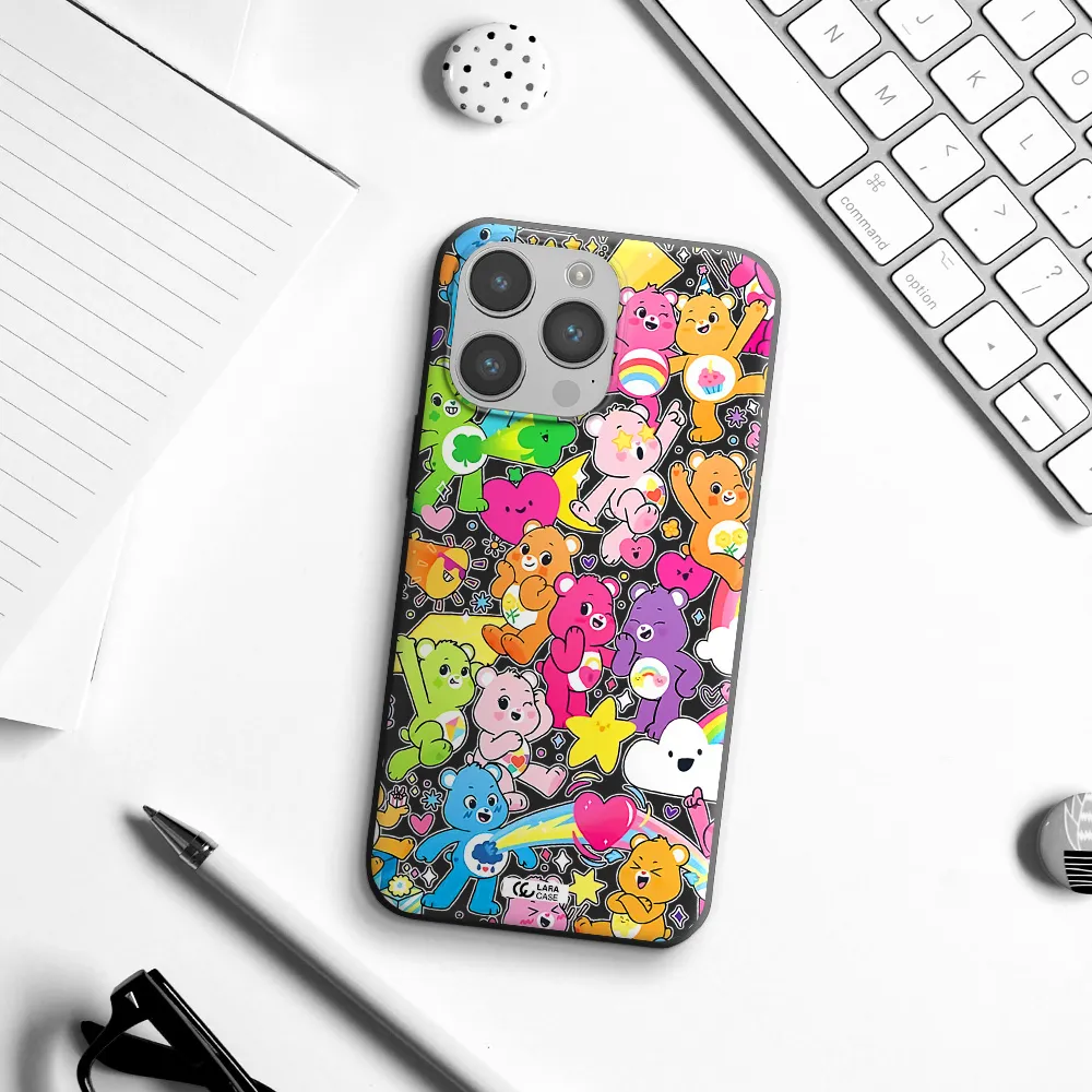 a pattern of cartoon bears Apple iPhone 14 pro max Silicone black Case