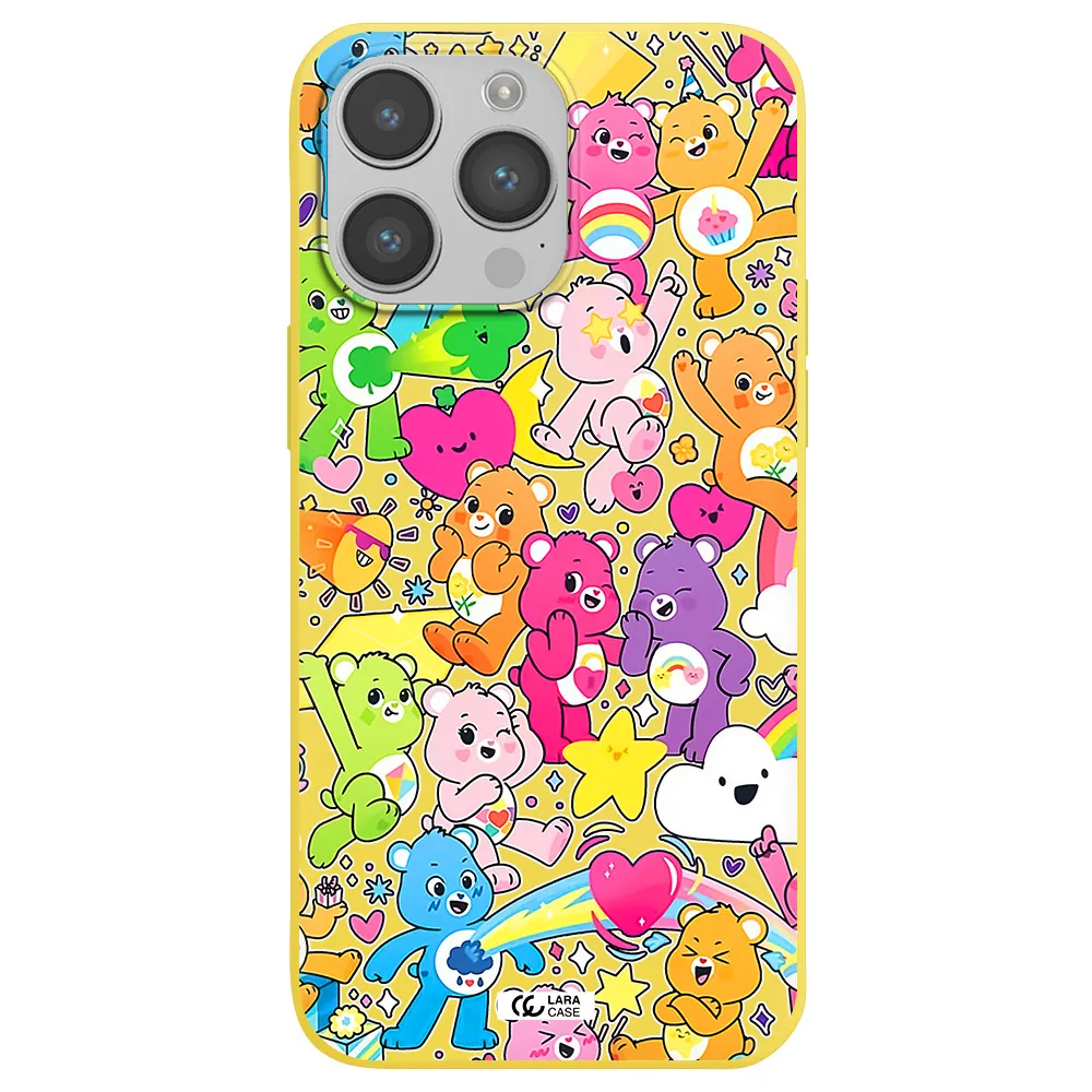 a pattern of cartoon bears Apple iPhone 14 pro Silicone canary yellow Case
