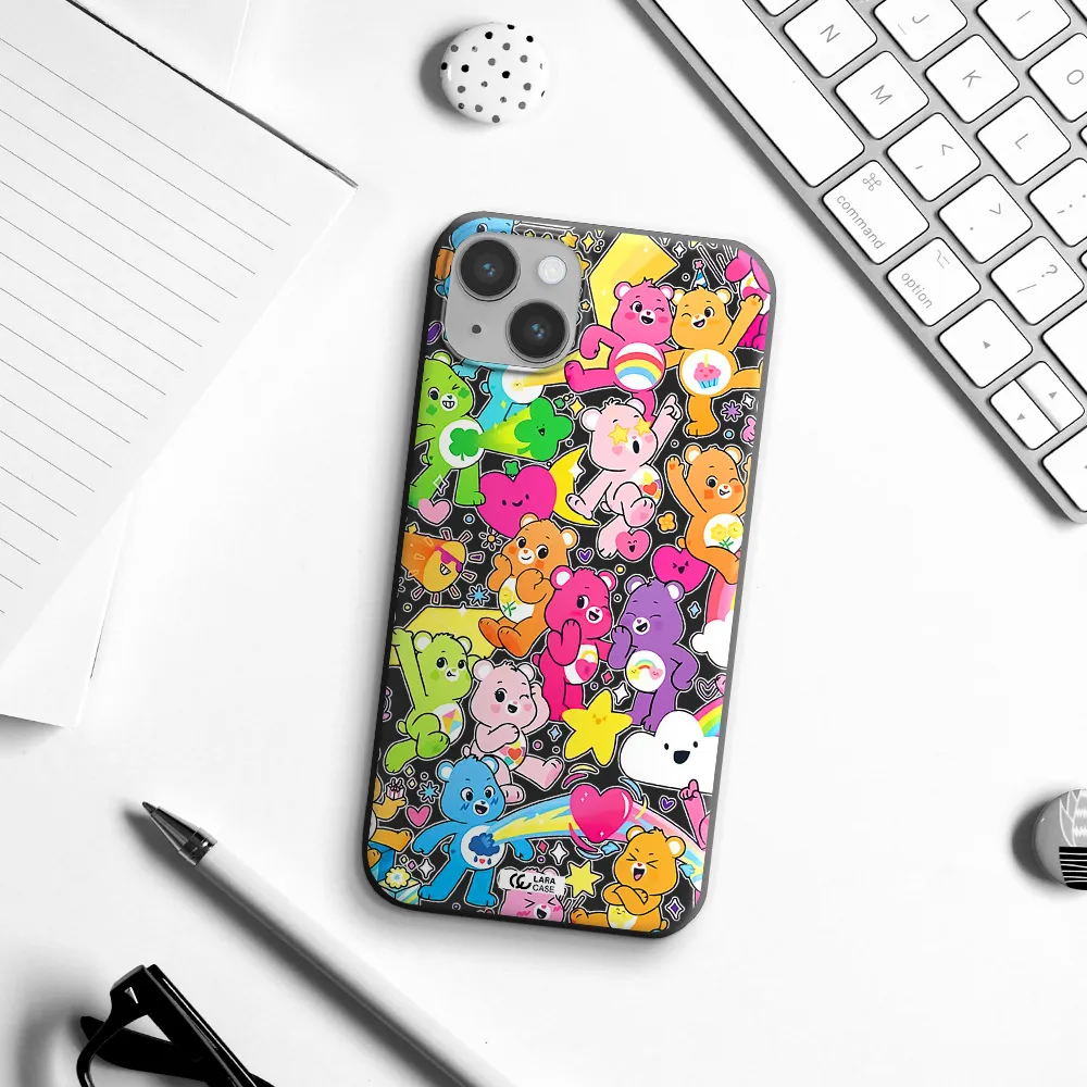 a pattern of cartoon bears Apple iPhone 14 Silicone black Case