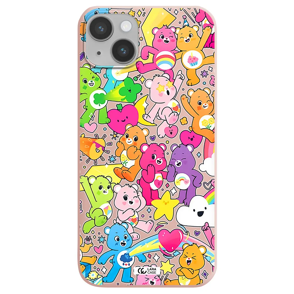 a pattern of cartoon bears Apple iPhone 14 Silicone pastel pink Case