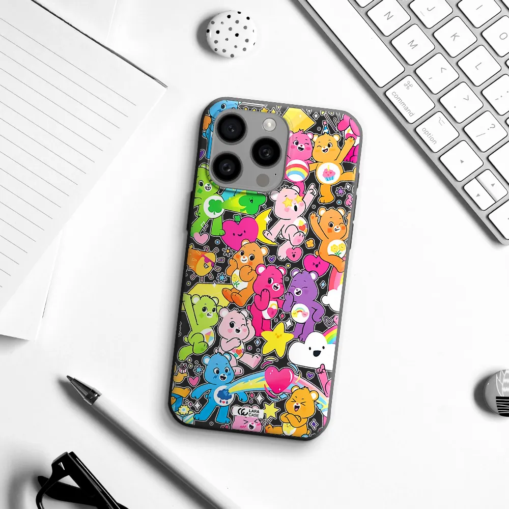 a pattern of cartoon bears Apple Iphone 15 Pro max Silicone black Case