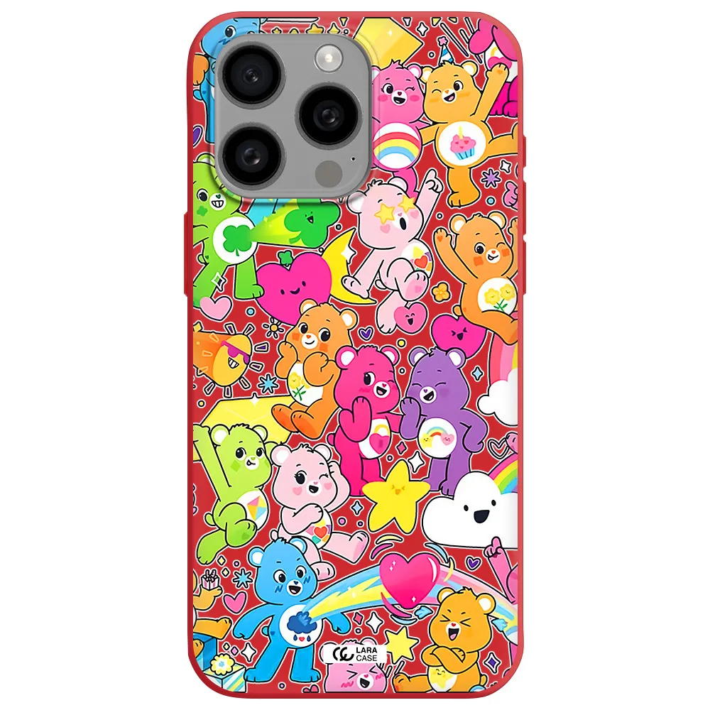 A Pattern Of Cartoon Bears Apple Iphone 15 Pro Max Silicone Imperial Red Case