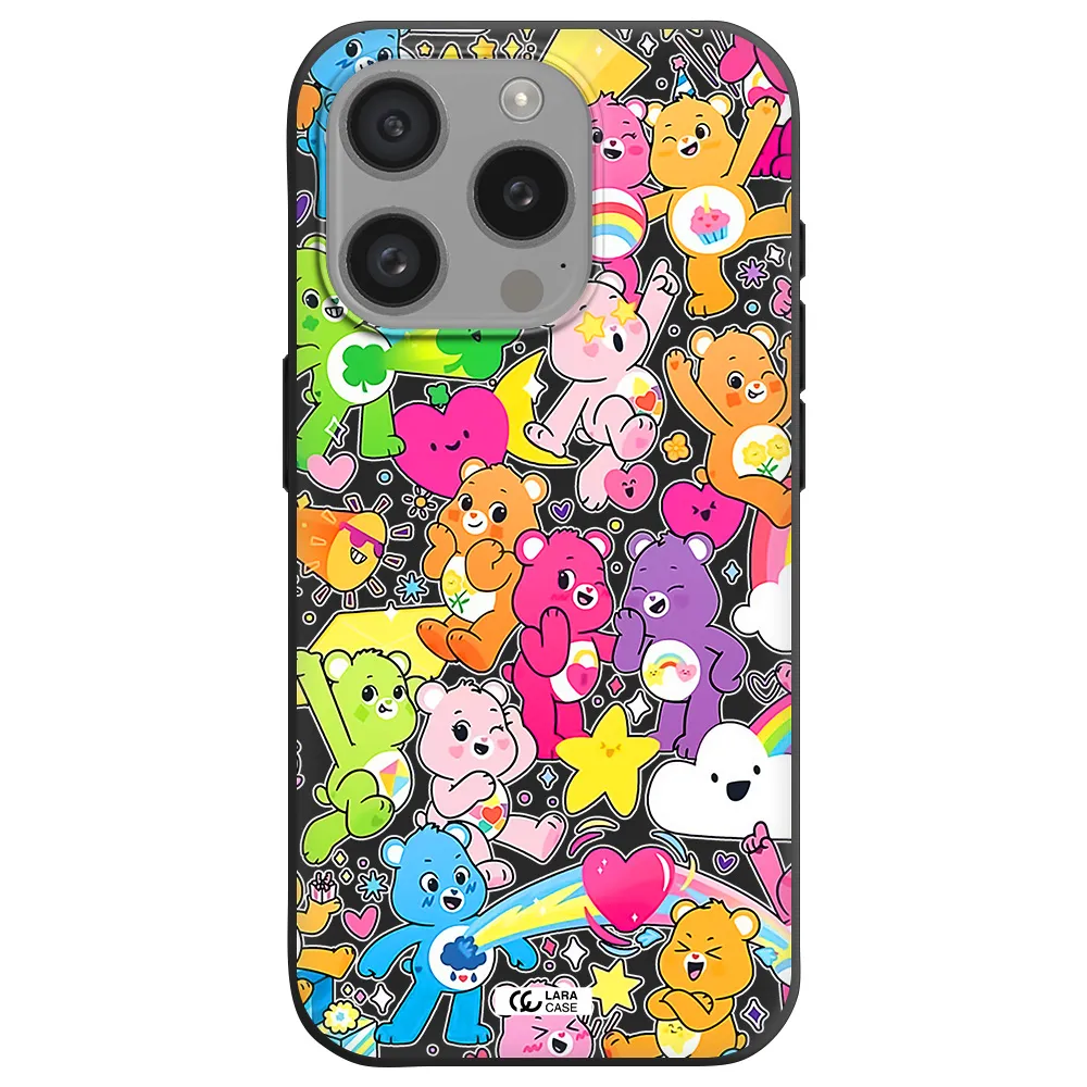 A Pattern Of Cartoon Bears Apple Iphone 15 Pro Silicone Black Case