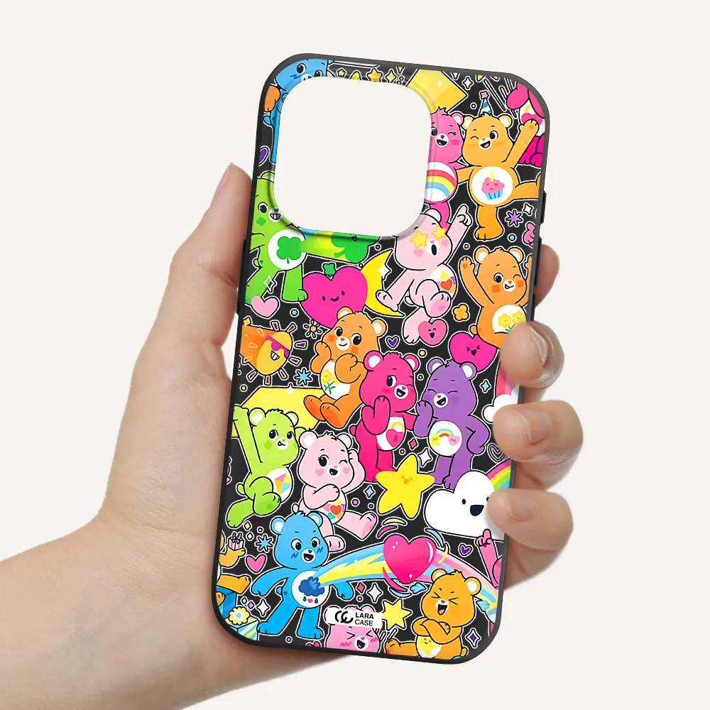 A Pattern Of Cartoon Bears Apple Iphone 15 Pro Silicone Black Case