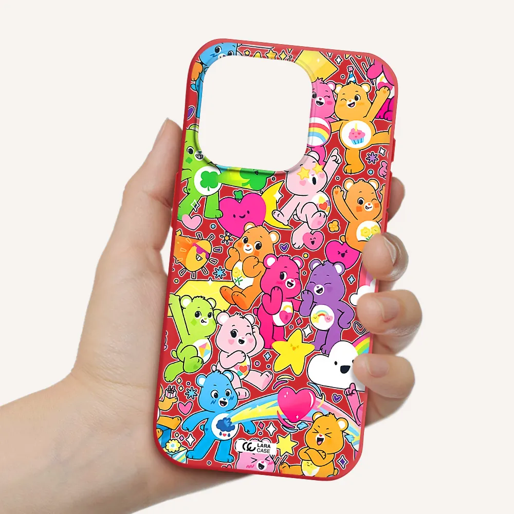 A Pattern Of Cartoon Bears Apple Iphone 15 Pro Silicone Imperial Red Case